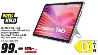MediaMarkt LENOVO Tab, Inkl. transparenter Schutzhülle mit integriertem Standfuß, Tablet Angebot