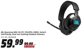 MediaMarkt JBL Quantum 400, für PC, PS4/PS5, XBOX, Switch und Handy, Over-ear Gaming Headset Schwarz Angebot