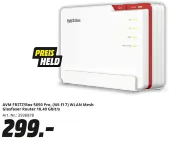 MediaMarkt AVM FRITZ!Box 5690 Pro, (Wi-Fi 7) WLAN Mesh Glasfaser Router 18,49 Gbit/s Angebot