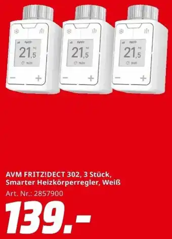 MediaMarkt AVM FRITZ!DECT 302, 3 Stück, Smarter Heizkörperregler, Weiß Angebot