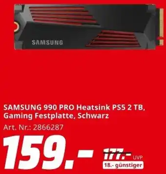 MediaMarkt SAMSUNG 990 PRO Heatsink PS5 2 TB, Gaming Festplatte, Schwarz Angebot