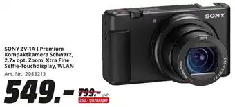 MediaMarkt SONY ZV-1A I Premium Kompaktkamera Schwarz, 2.7x opt. Zoom, Xtra Fine Selfie-Touchdisplay, WLAN Angebot