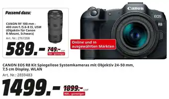 MediaMarkt CANON EOS R8 Kit Spiegellose Systemkameras mit Objektiv 24-50 mm, 7,5 cm Display, WLAN Angebot