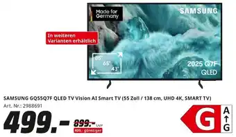 MediaMarkt SAMSUNG GQ55Q7F QLED TV Vision AI Smart TV (55 Zoll / 138 cm, UHD 4K, SMART TV) Angebot