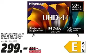 MediaMarkt HISENSE 55A6N LED TV (Flat, 55 Zoll / 139 cm, UHD 4K, SMART TV) Angebot