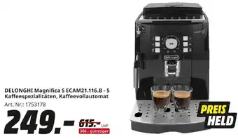 MediaMarkt DELONGHI Magnifica S ECAM21.116.B-5 Kaffeespezialitäten, Kaffeevollautomat Angebot
