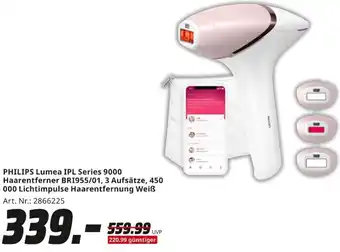 MediaMarkt PHILIPS Lumea IPL Series 9000 Haarentferner BRI955/01, 3 Aufsätze, 450 000 Lichtimpulse Haarentfernung Weiß Angebot