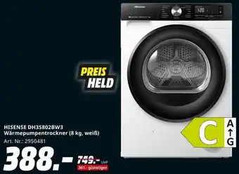 MediaMarkt HISENSE DH3S802BW3 Wärmepumpentrockner (8 kg, weiß) Angebot
