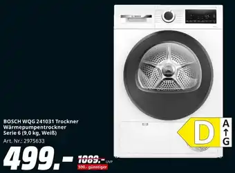 MediaMarkt BOSCH WQG 241031 Trockner Wärmepumpentrockner Serie 6 (9,0 kg, Weiẞ) Angebot