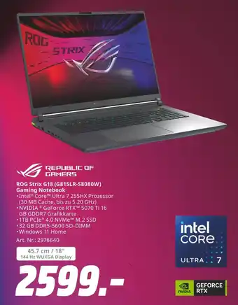 MediaMarkt Republic of gamers rog strix g18 (g815lr-s8080w) gaming notebook Angebot