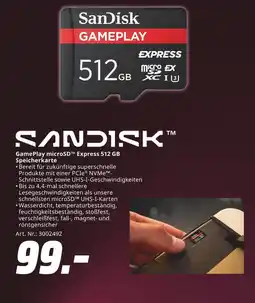MediaMarkt Sandisk gameplay microsd express 512 gb speicherkarte Angebot