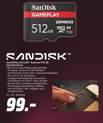 MediaMarkt Sandisk gameplay microsd express 512 gb speicherkarte Angebot