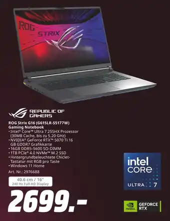 MediaMarkt Republic of gamers rog strix g16 (g615lr-s5177w) gaming notebook Angebot