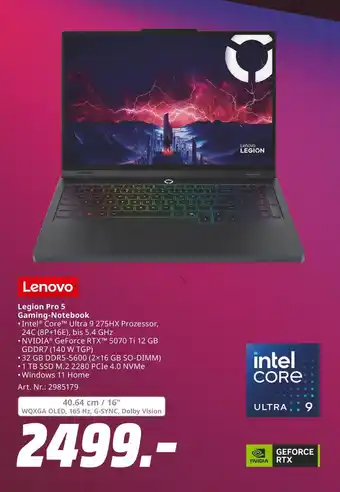 MediaMarkt Lenovo legion pro 5 gaming-notebook Angebot