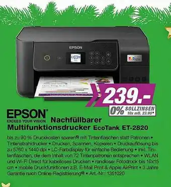 EP Epson Nachfüllbarer Multifunktionsdrucker Ecotank Et-2820 Angebot