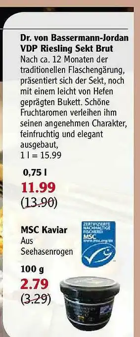 Globus Dr. Von Bassermann-jordan Vdp Riesling Sekt Brut Oder Msc Kaviar Angebot