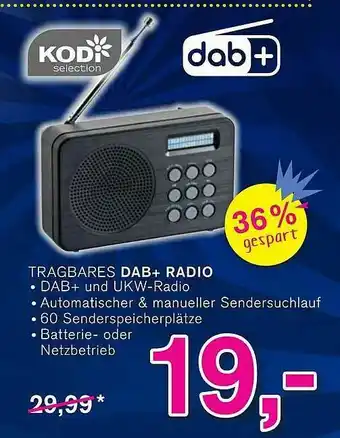 KODi Kodi Tragbares Dab+ Radio Angebot