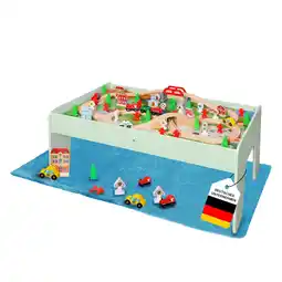Netto Marken-Discount Coemo Spieltisch mit 90-tlg. Holzeisenbahn Farbe Mintgrün Angebot