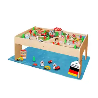 Netto Marken-Discount Coemo Spieltisch mit 90-tlg. Holzeisenbahn Farbe Natur Angebot