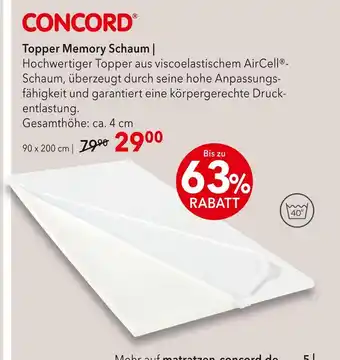 Matratzen Concord Concord topper memory schaum Angebot