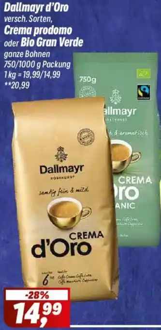 Simmel Dallmayr d'Oro, Crema prodomo oder Bio Gran Verde Angebot