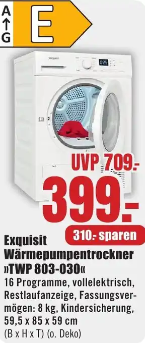 B1 Discount Baumarkt Exquisit Wärmepumpentrockner TWP 803-030 Angebot