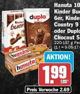AEZ Hanuta 10er, Kinder Bueno 6er, Kinder Country 9 oder Duplo Chocnut 5er Angebot