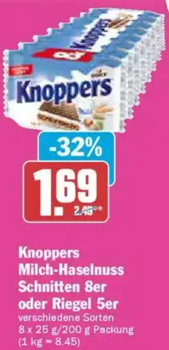 AEZ Knoppers Milch-Haselnuss Schnitten 8er oder Riegel 5er Angebot