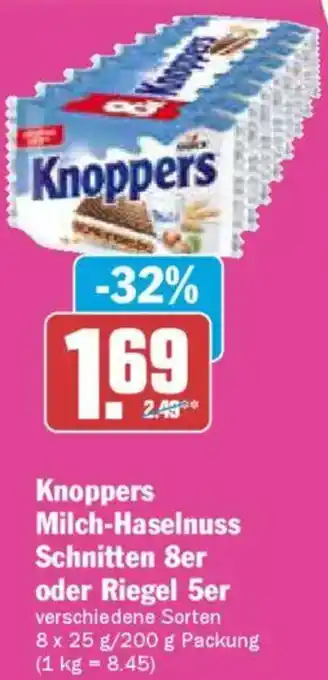 AEZ Knoppers Milch-Haselnuss Schnitten 8er oder Riegel 5er Angebot