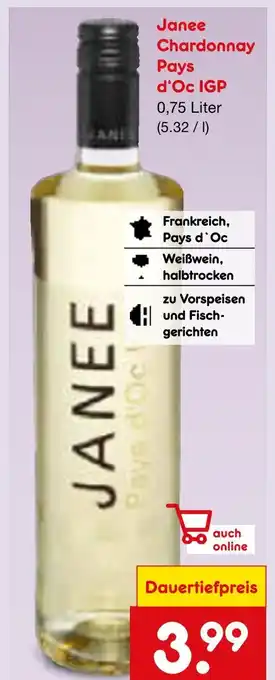 Netto Marken-Discount Janee chardonnay pays d'oc igp Angebot