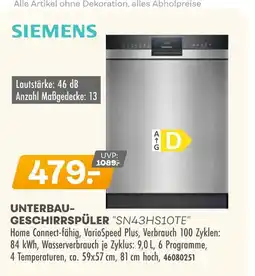 Möbel Kraft Siemens unterbau-geschirrspüler sn43hs10te Angebot