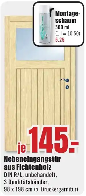 B1 Discount Baumarkt Nebeneingangstür aus Fichtenholz Angebot