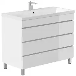 Netto Marken-Discount Stand Badmöbel Fellini 100 weiss hochglanz mit drei grifflosen Schubladen Angebot