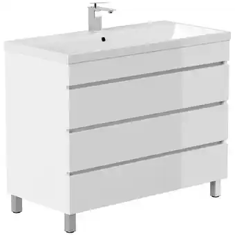 Netto Marken-Discount Stand Badmöbel Fellini 100 weiss hochglanz mit drei grifflosen Schubladen Angebot