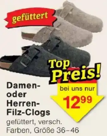 Jawoll Damen oder Herren Filz-Clogs Angebot