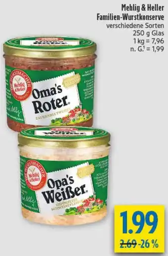 diska Mehlig & Heller Familien-Wurstkonserve Angebot