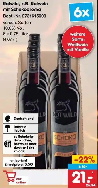 Netto Marken-Discount Rotwild, z.B. Rotwein mit Schokoaroma Angebot