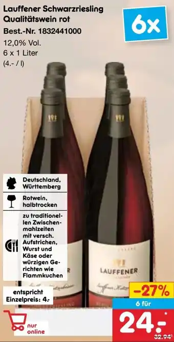 Netto Marken-Discount Lauffener Schwarzriesling Qualitätswein rot Angebot