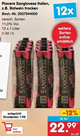Netto Marken-Discount Piacere Sangiovese Italien, z.B. Rotwein trocken Angebot