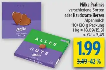 diska Milka Pralinés oder Hauchzarte Herzen Angebot