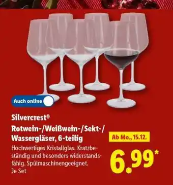 Lidl Silvercrest Rotwein-/Weißwein-/Sekt-/Wassergläser, 6-teilig Angebot