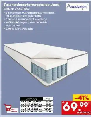 Netto Marken-Discount Taschenfederkernmatratze Jana Angebot