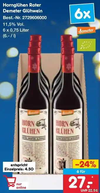 Netto Marken-Discount Hornglühen Roter Demeter Glühwein Angebot