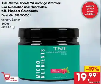 Netto Marken-Discount TNT Micronutrients 24 wichtige Vitamine und Mineralien und Nährstoffe, z.B. Himbeer Geschmack Angebot