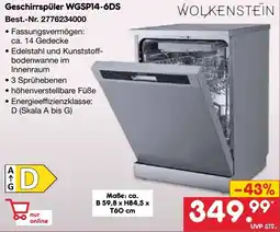 Netto Marken-Discount WOLKENSTEIN Geschirrspüler WGSP14-6DS Angebot