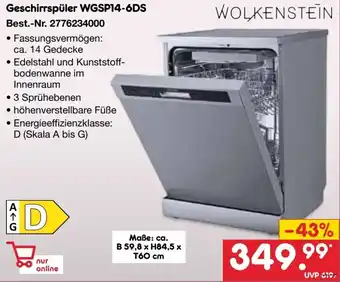 Netto Marken-Discount WOLKENSTEIN Geschirrspüler WGSP14-6DS Angebot
