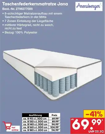 Netto Marken-Discount Arensberger Taschenfederkernmatratze Jana Angebot