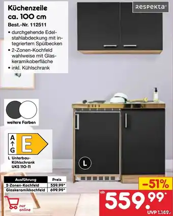 Netto Marken-Discount Respekta Küchenzeile ca. 100 cm Angebot