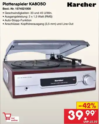 Netto Marken-Discount Karcher Plattenspieler KA8050 Angebot