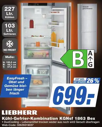 K+B Expert Liebherr Kühl-Gefrier-Kombination KGNsf 1863 Bex Angebot